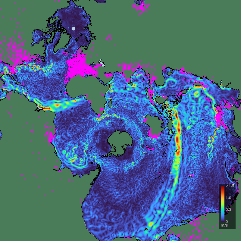 Spilhaus projection over OSCAR ocean currents