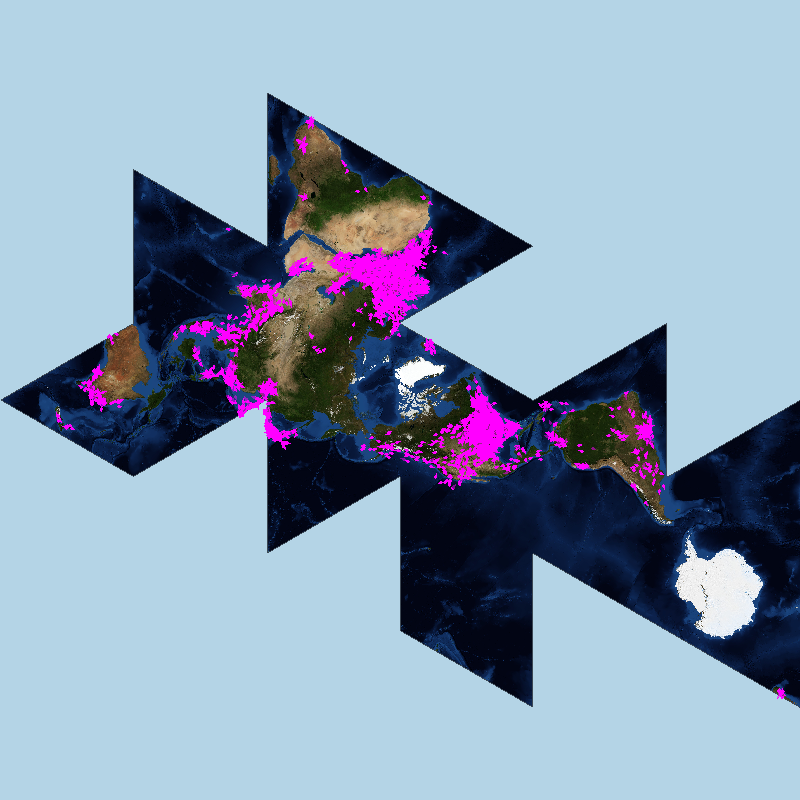 Dymaxion projection over NASA Blue Marble imagery