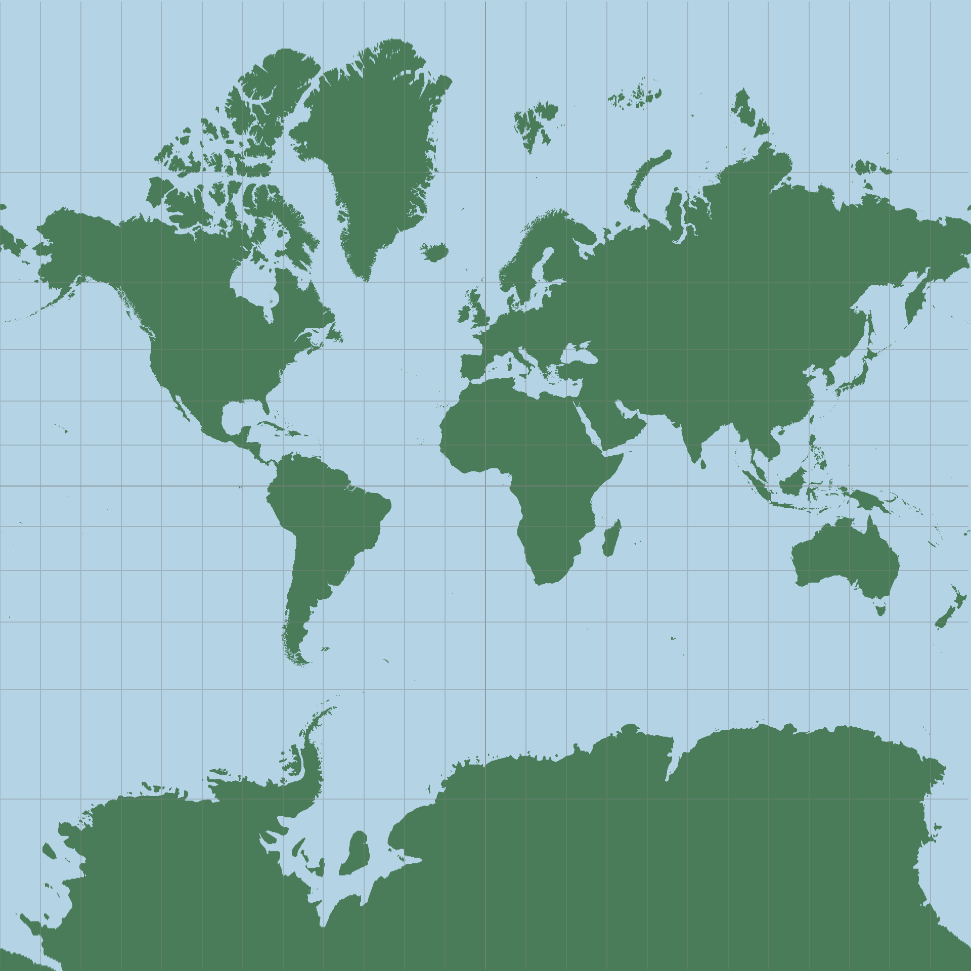 グリニッジ子午線を中心とした通常のメルカトル図法